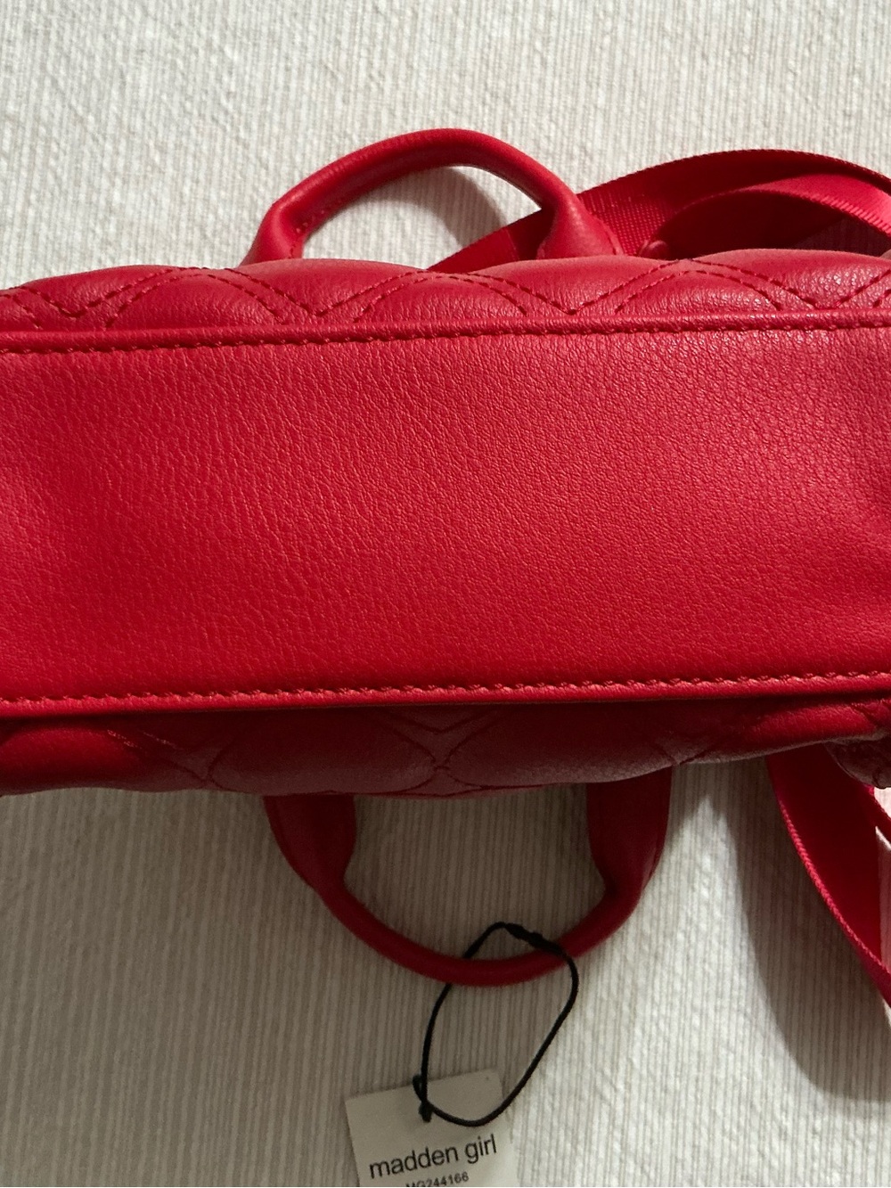 Madden Girl Lacy Quilted Heart Red Mini Tote with Adjustable Strap - Picture 3 of 11